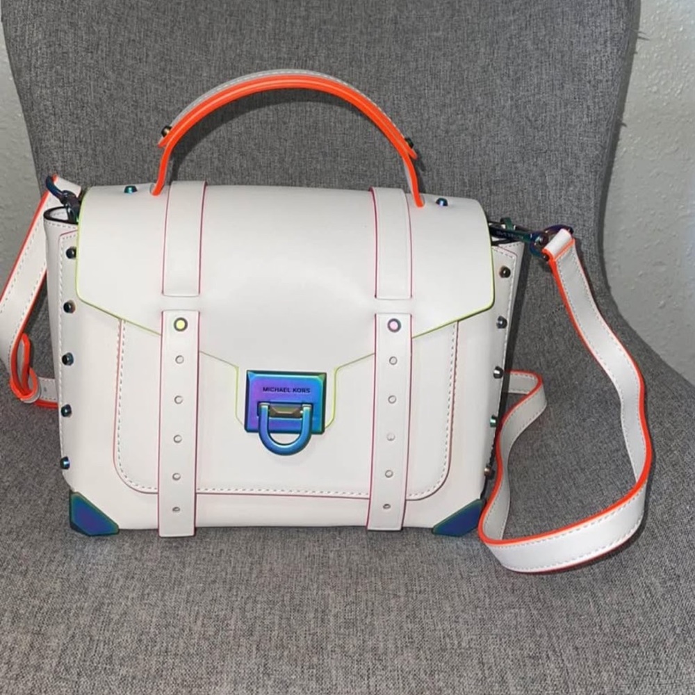 Michael Kors White Satchel with Multicolor Accents
